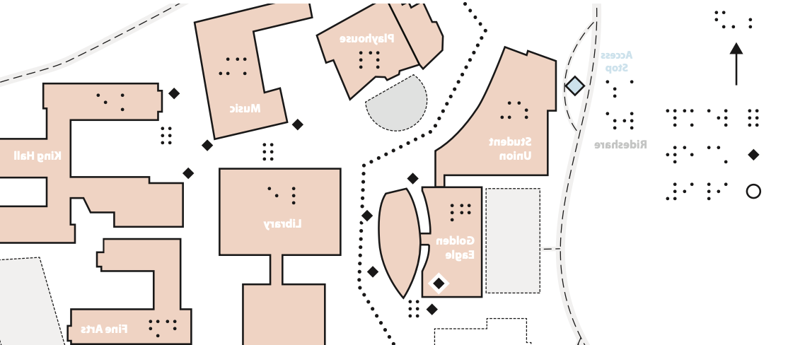 Cal State LA Braille Tactile Campus Map showing Northwest quadrant of campus with Student Union
